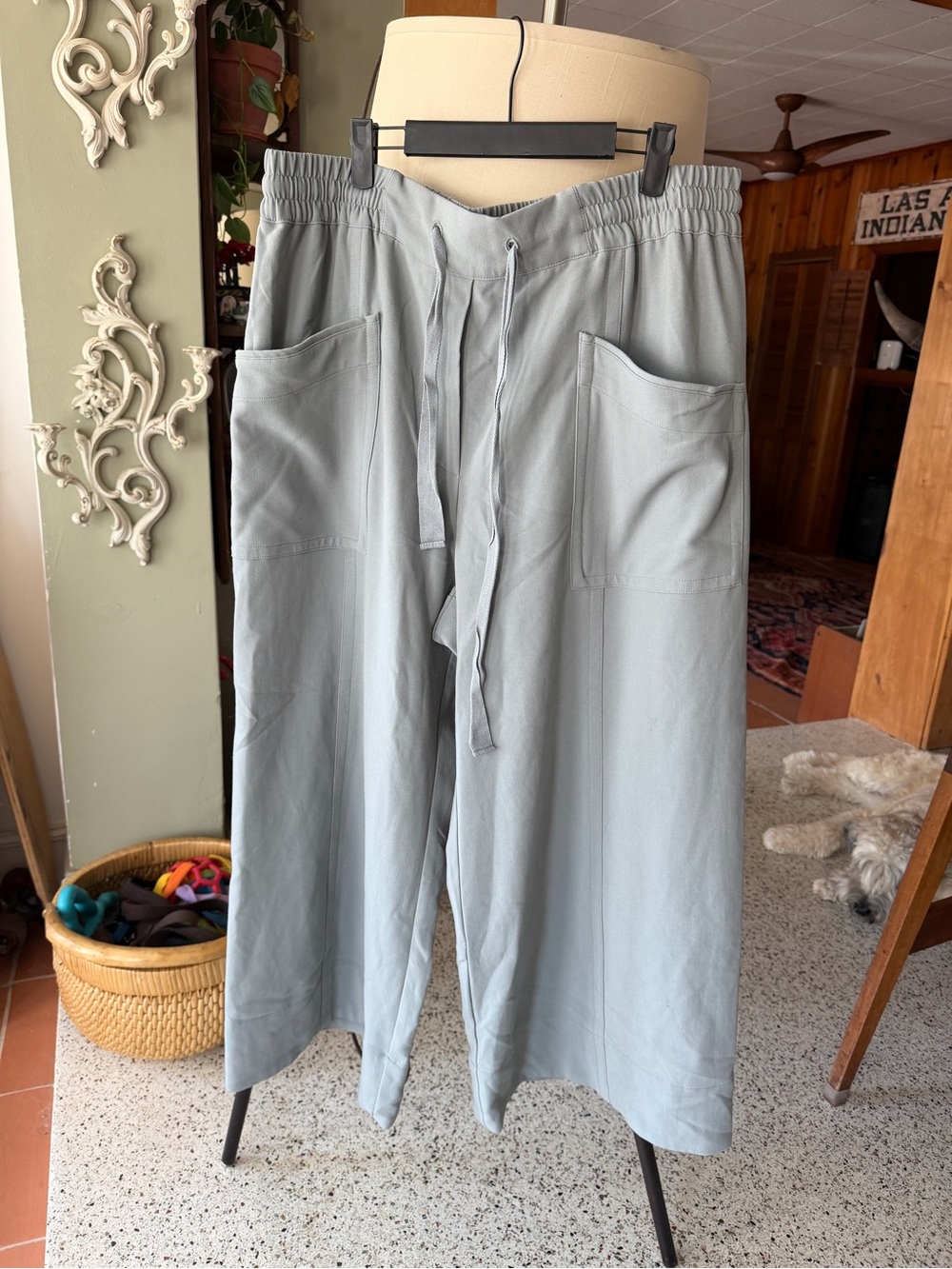 Maeve Anthropologie Gray Wide Leg Pull On Pants XL Drawstring
